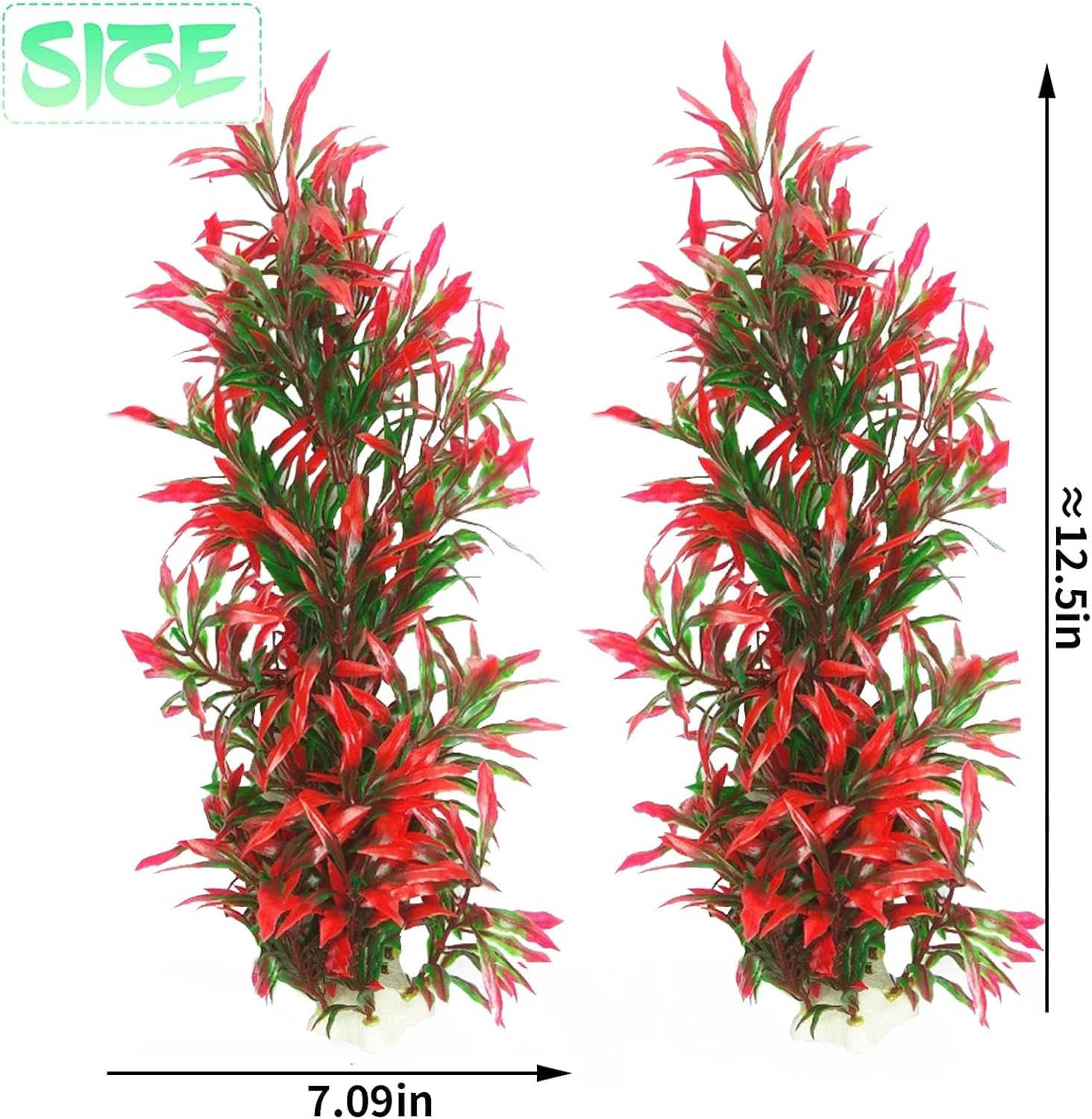 Two large artificial aquarium water seaweed plants by Tfwadmx, about 13 inches tall, suitable for freshwater or saltwater tanks.