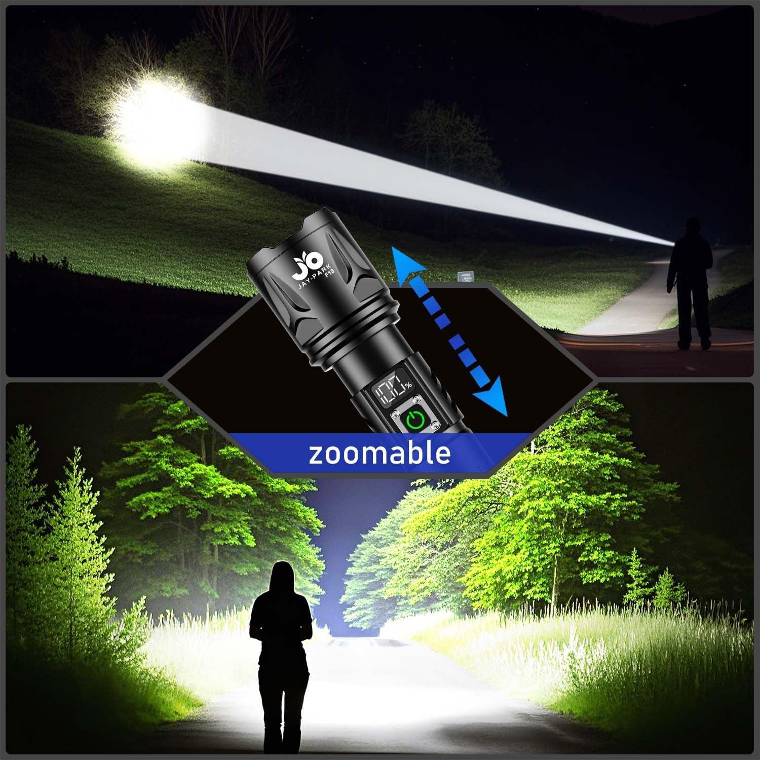 JAY-PARK High Lumen Flashlight - 100000 Lumens, Rechargeable 5000mAh