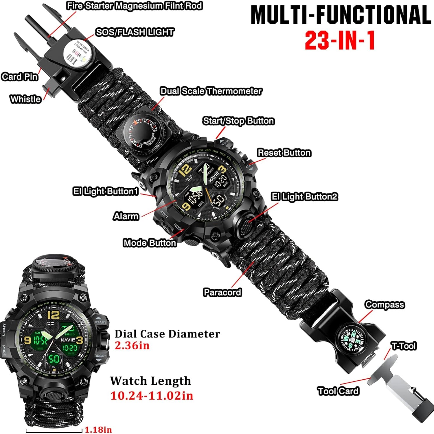 23-in-1 Survival Military Digital Watch, Mens Tactical Multi-Functional