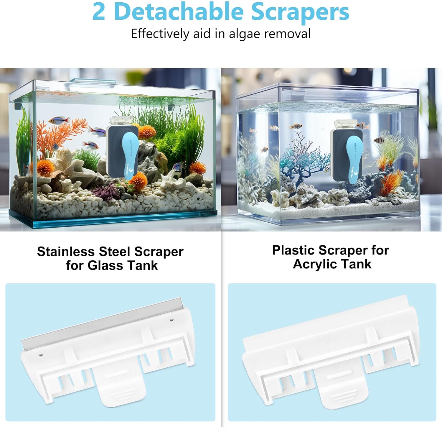 Fishkeeper aquarium magnetic glass cleaner with algae removal for fish tanks, easy magnetic algae scraper for glass aquariums.