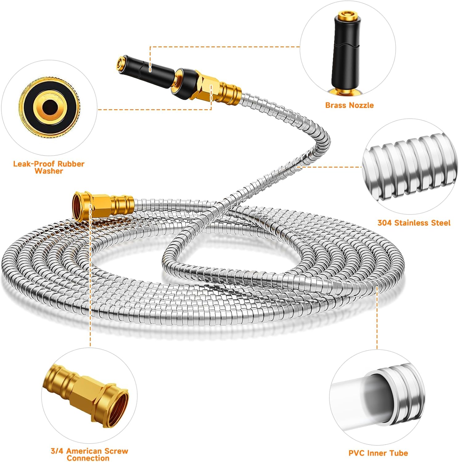 Expandable 100 ft garden hose by Rosy Earth with stainless steel connectors, flexible, kink-free, heavy-duty water hose for gardening.