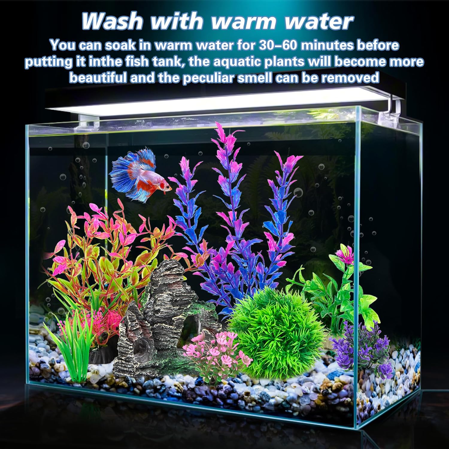 Ameliade aquarium artificial plastic plants with rock cave decor for fish tank decoration and underwater habitat enhancement