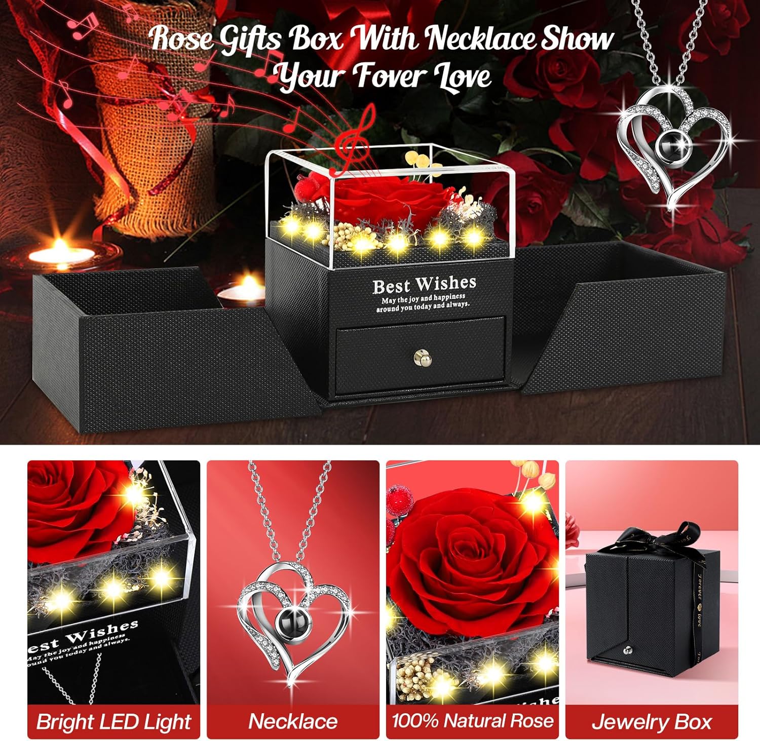 Preserved real rose gift for her with "I Love You" heart, romantic Valentine's Day rose from Pasuvsigt.