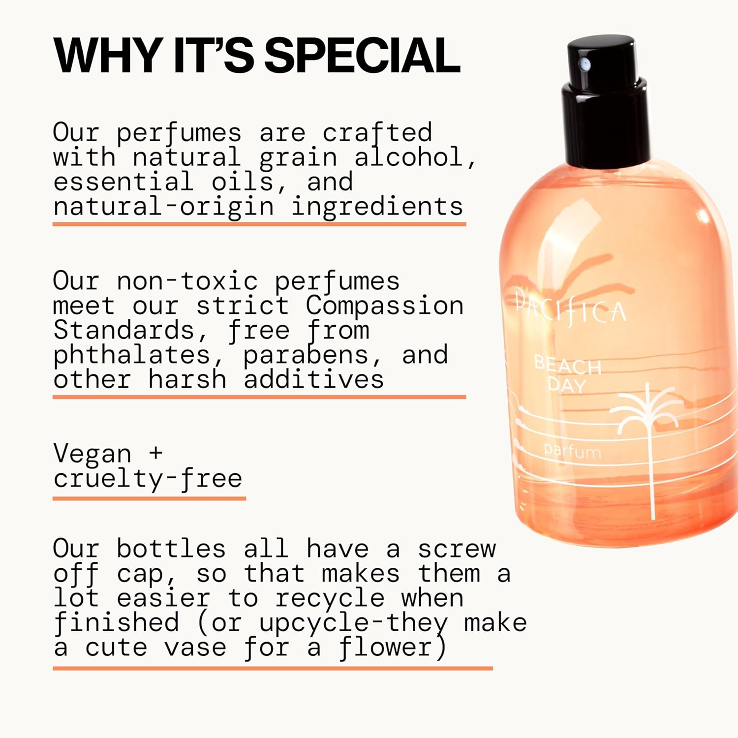 Pacifica Beach Day Spray Perfume with blissful bergamot fragrance in a clear glass bottle, perfect for a refreshing scent.