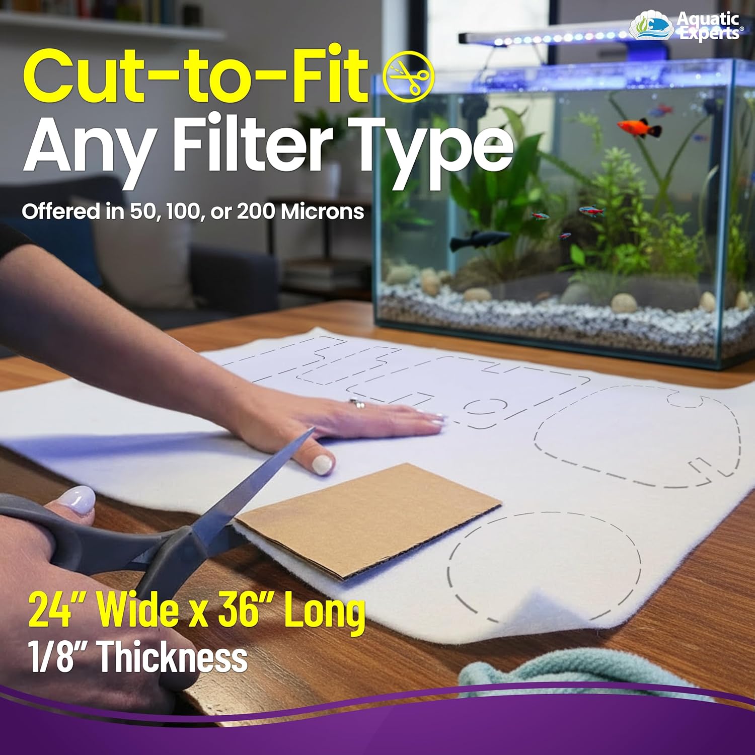 Aquatic Experts aquarium polishing filter pad for water clarity, showing a close-up of the white, textured water polishing pad.