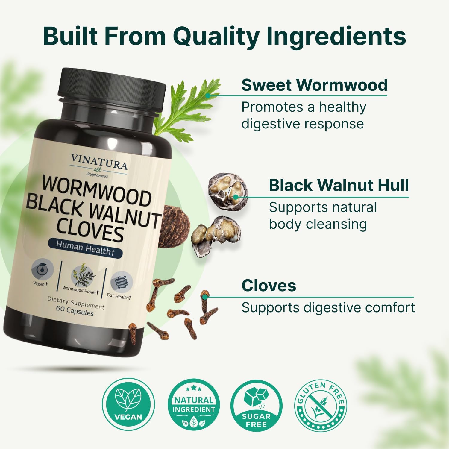 VINATURA Wormwood Black Walnut Clove Capsules - Cleanse, Detox, Intestinal