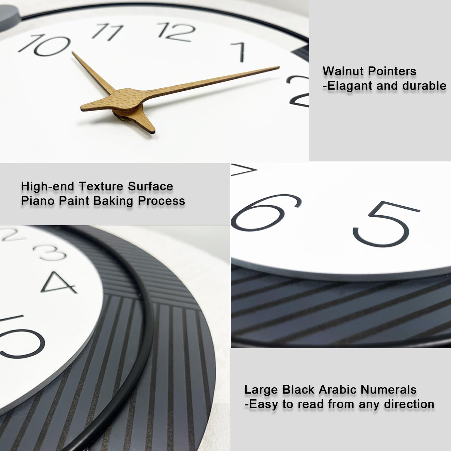 Dankeit decorative wall clock with silent quartz movement, large round design, battery operated, suitable for modern home decor