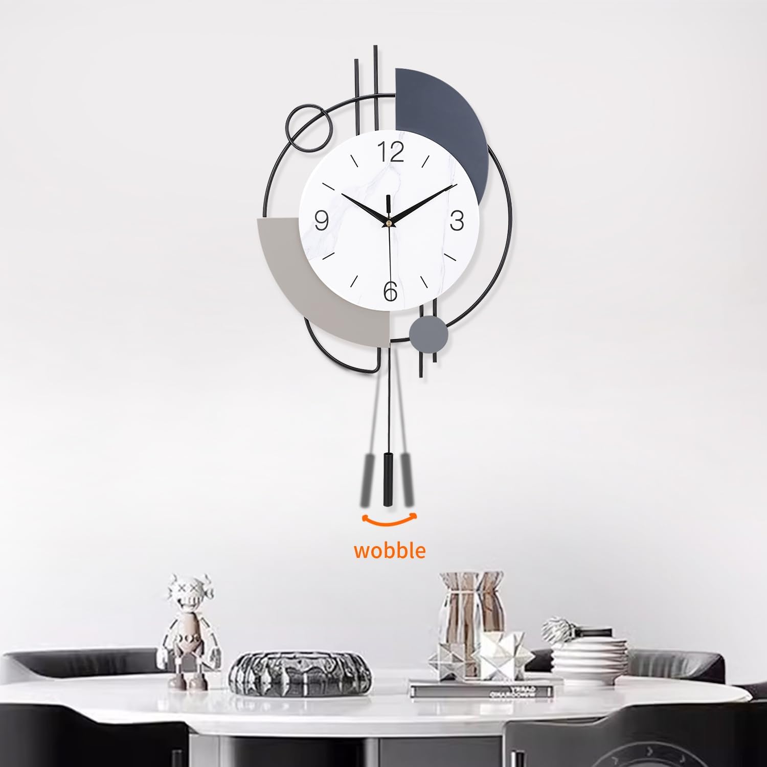 Large Dankeit wall clock with silent quartz movement and pendulum, featuring a clean, modern design for home or office decor.