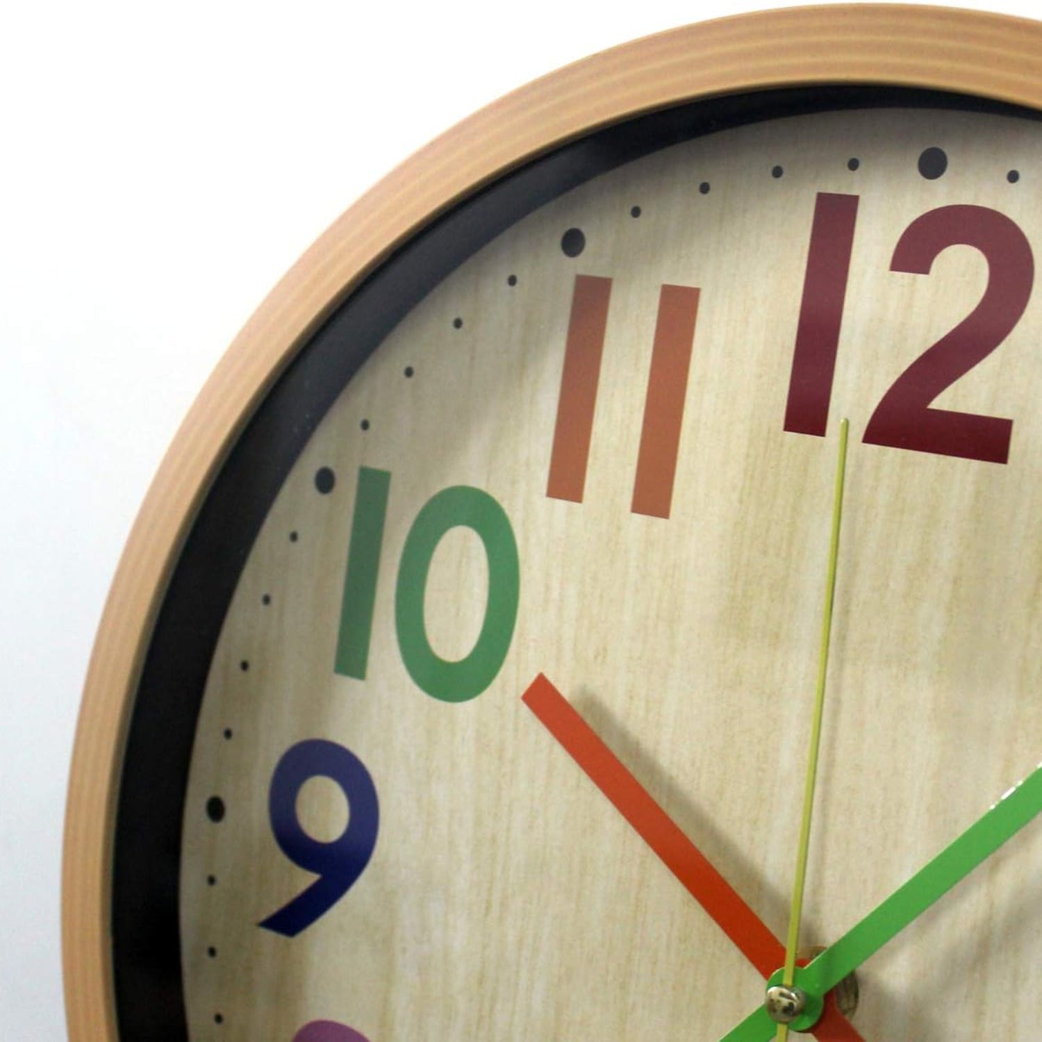 Colorful 12-inch TOHOOYO wall clock with easy-to-read numbers and silent, non-ticking battery-operated design.