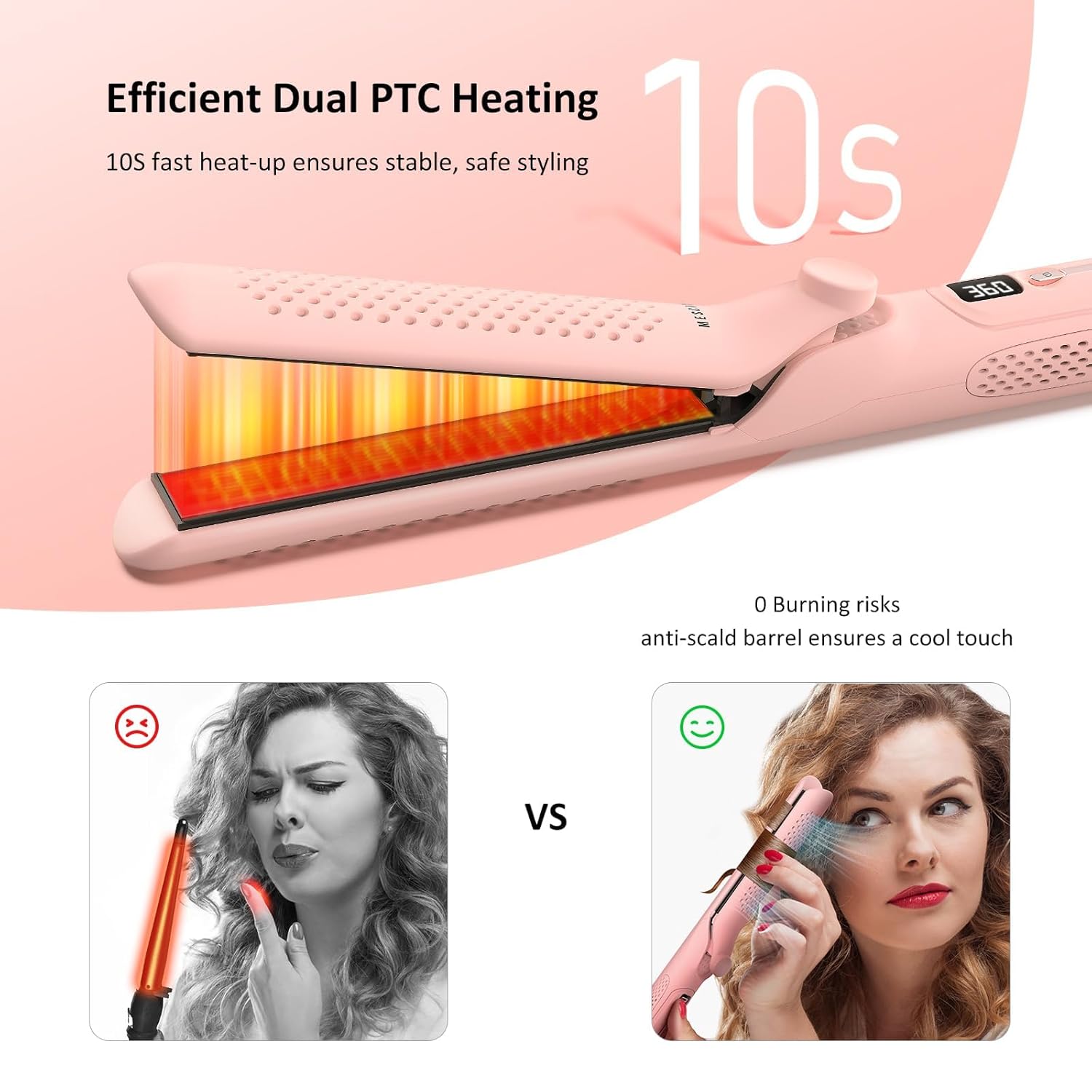 MESCOMB 360° Airflow Styler curling iron and hair straightener, 1.25-inch barrel for versatile curling and straightening.