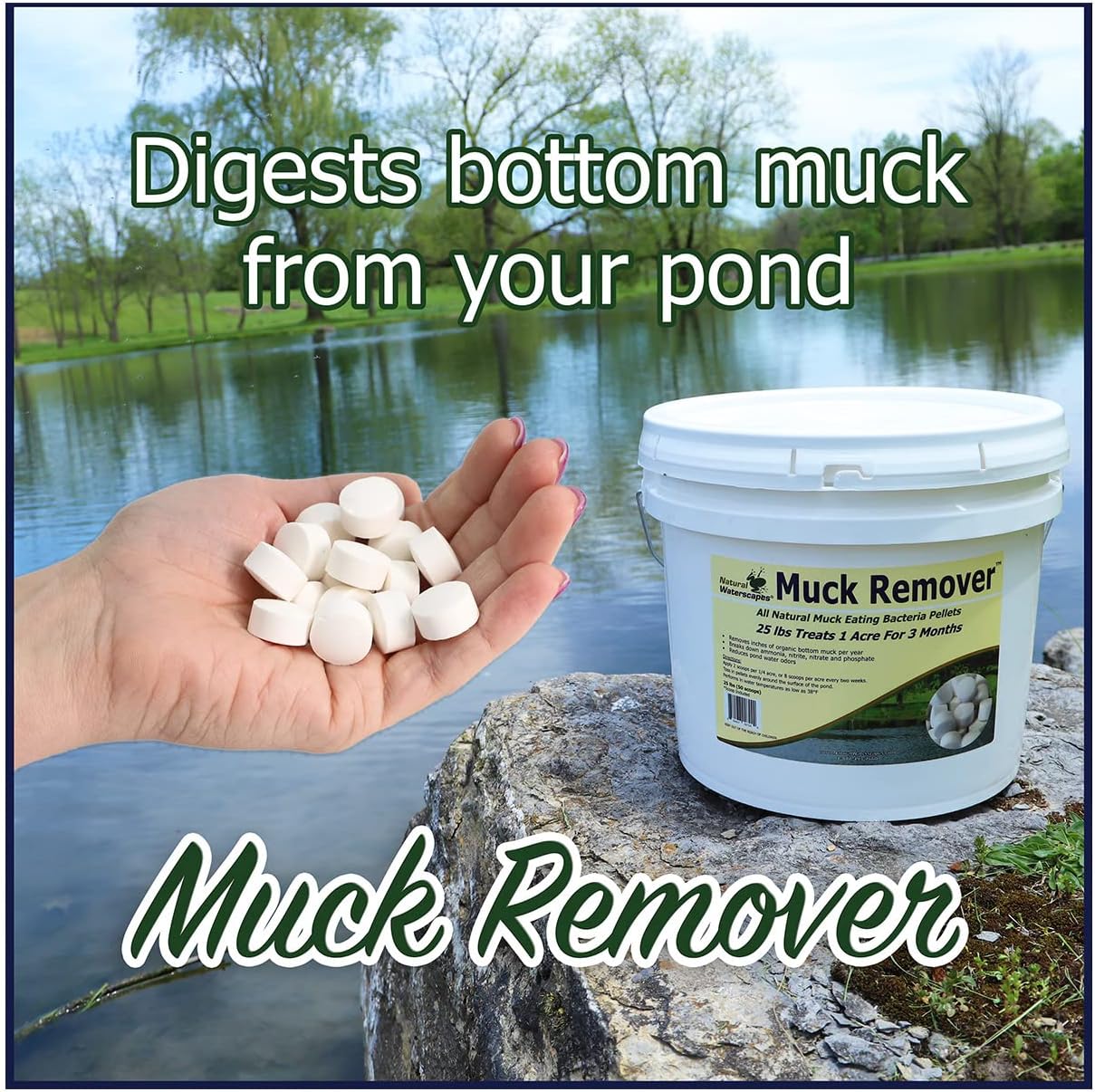 Natural Waterscapes Muck Remover Pellets, 10 lb pond tablets for treating pond sludge on up to 2.5 acres.