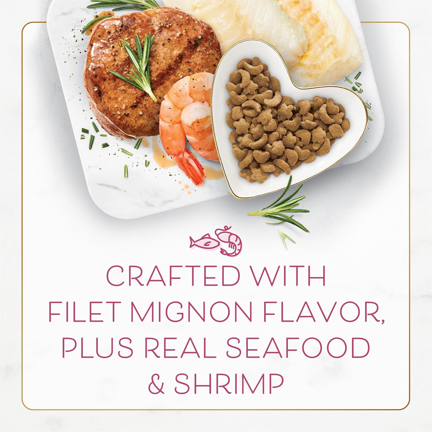 Bag of Fancy Feast Dry Cat Food Filet Mignon flavor with seafood and shrimp, 12 lb. size, showing the product packaging.