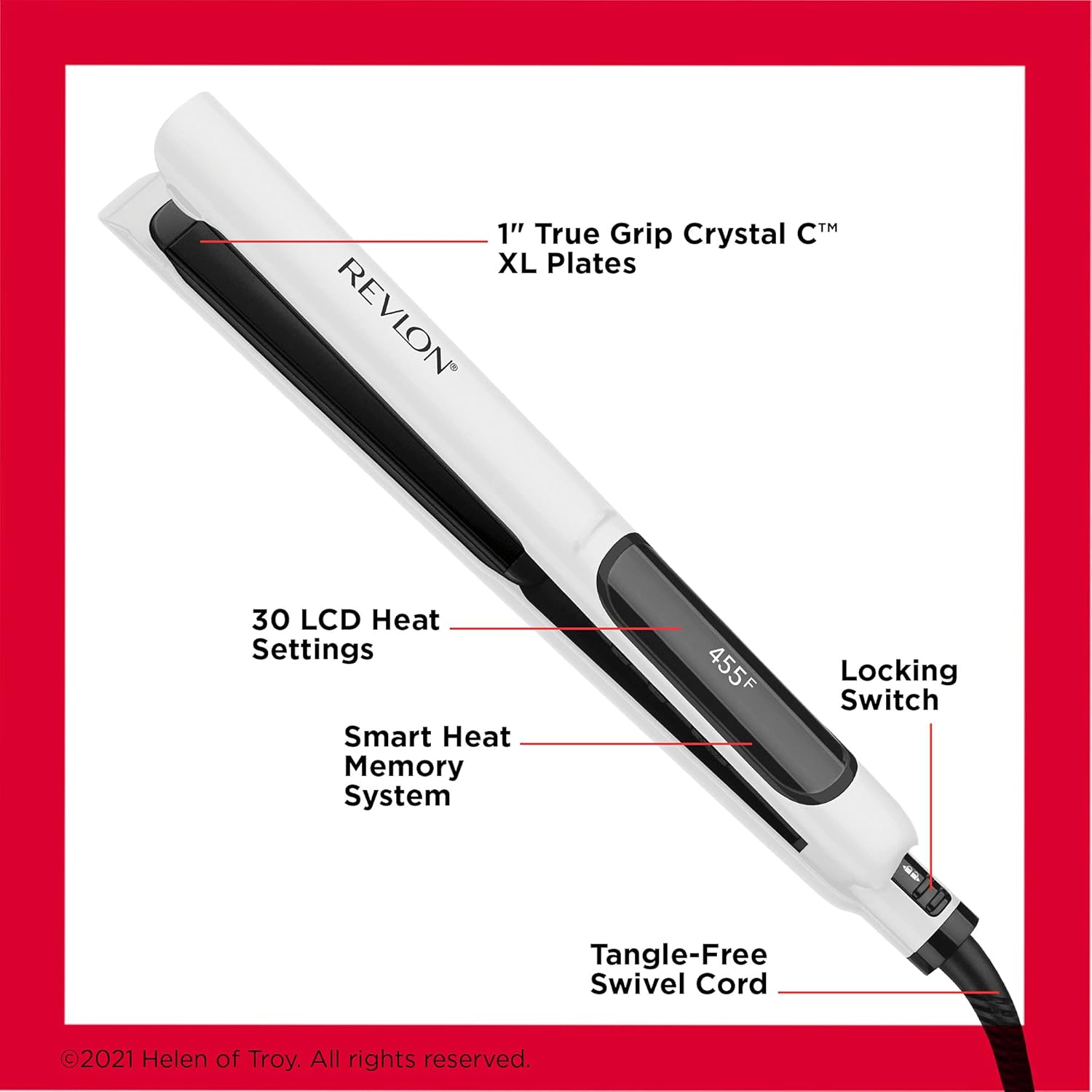 REVLON Crystal C + Ceramic Digital Hair Flat Iron with long-lasting heat, featuring sleek design and digital temperature controls.