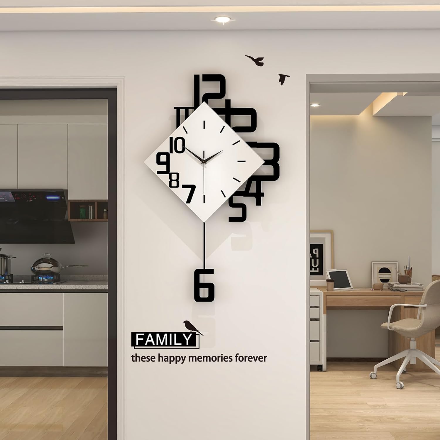 FLEBLE modern large wall clock with silent pendulum, ideal for living room decor, featuring a sleek contemporary design