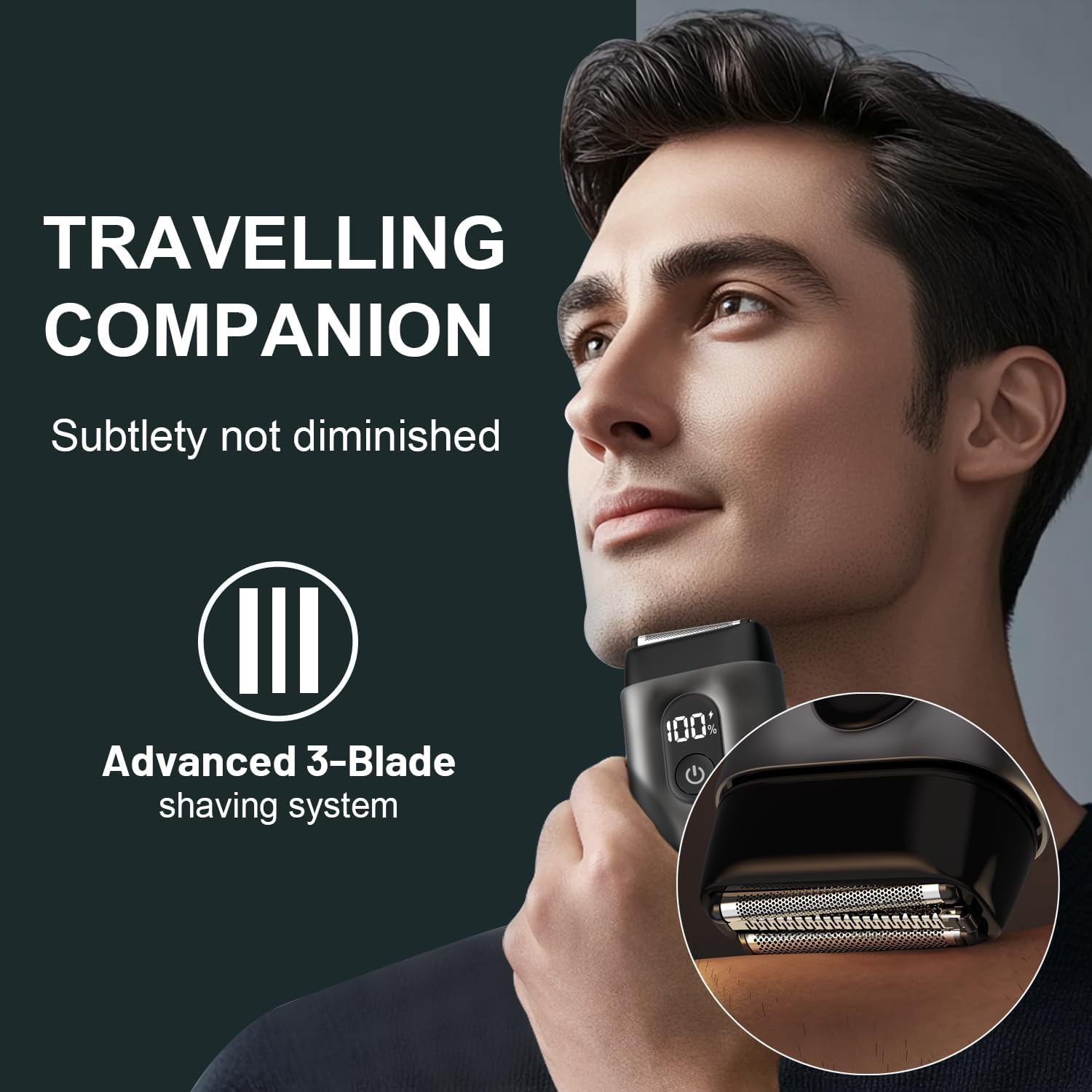 Fangaci electric foil shaver for men with mini design, large LED display, compact electric razor for a close shave