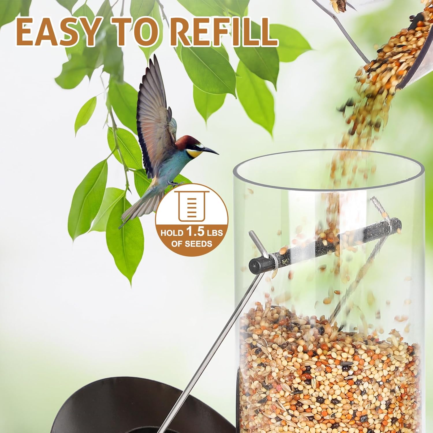 FEED GARDEN metal bird feeder with six feeding ports, heavy-duty design, ideal for outdoor bird watching and squirrel resistance