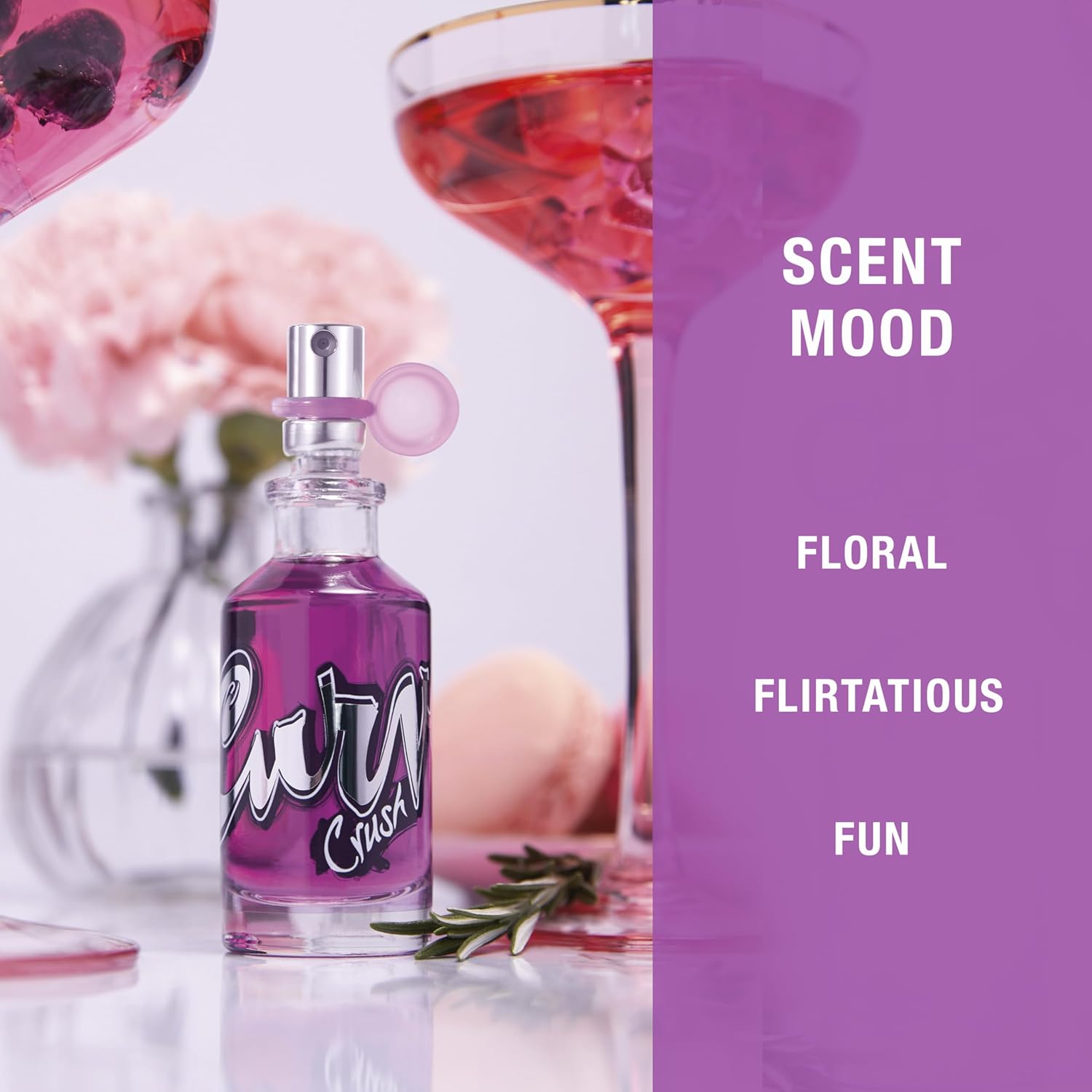 Curve Crush Eau De Toilette spray bottle for women, 3.4 fl oz, with a sleek design and floral accents, ideal as a gift.