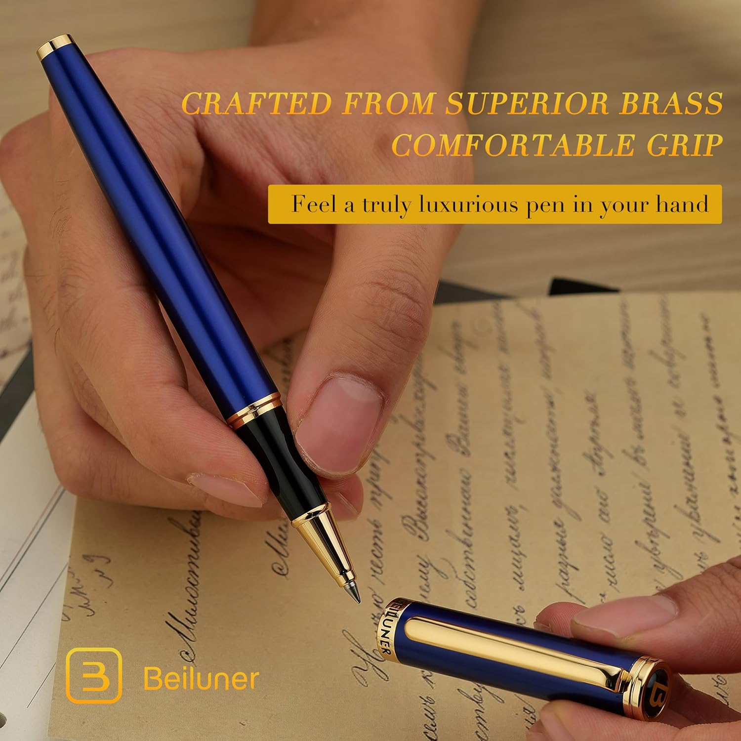 BEILUNER Luxury Rollerball Pen,24K Gold Trim,Noble and Elegant Designs,Schneider