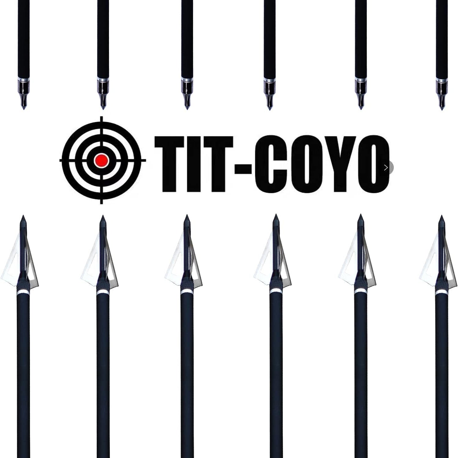 TIT-COYO 20-22 inch crossbow bolts and broadheads set with carbon arrows for hunting and target shooting.
