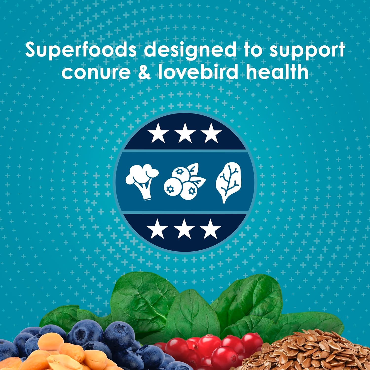 Kaytee Forti-Diet Pro Health Nourish+Protect conure and lovebird food bag showing colorful bird food mix and packaging.