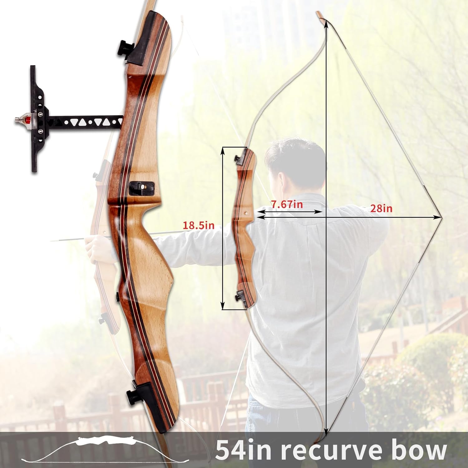 SOPOGER 54" archery set with takedown recurve bow, wooden longbow for adults, youth, and teens, for target shooting practice.
