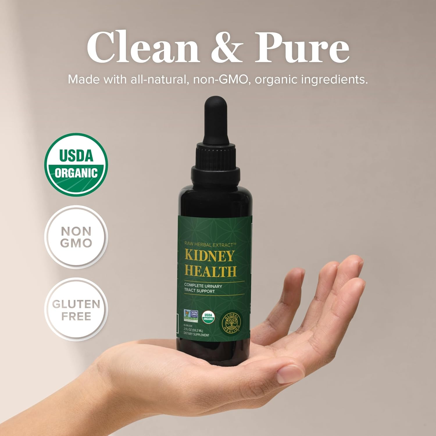 Global Healing USDA Organic Kidney Health with Cranberry & Hydrangea