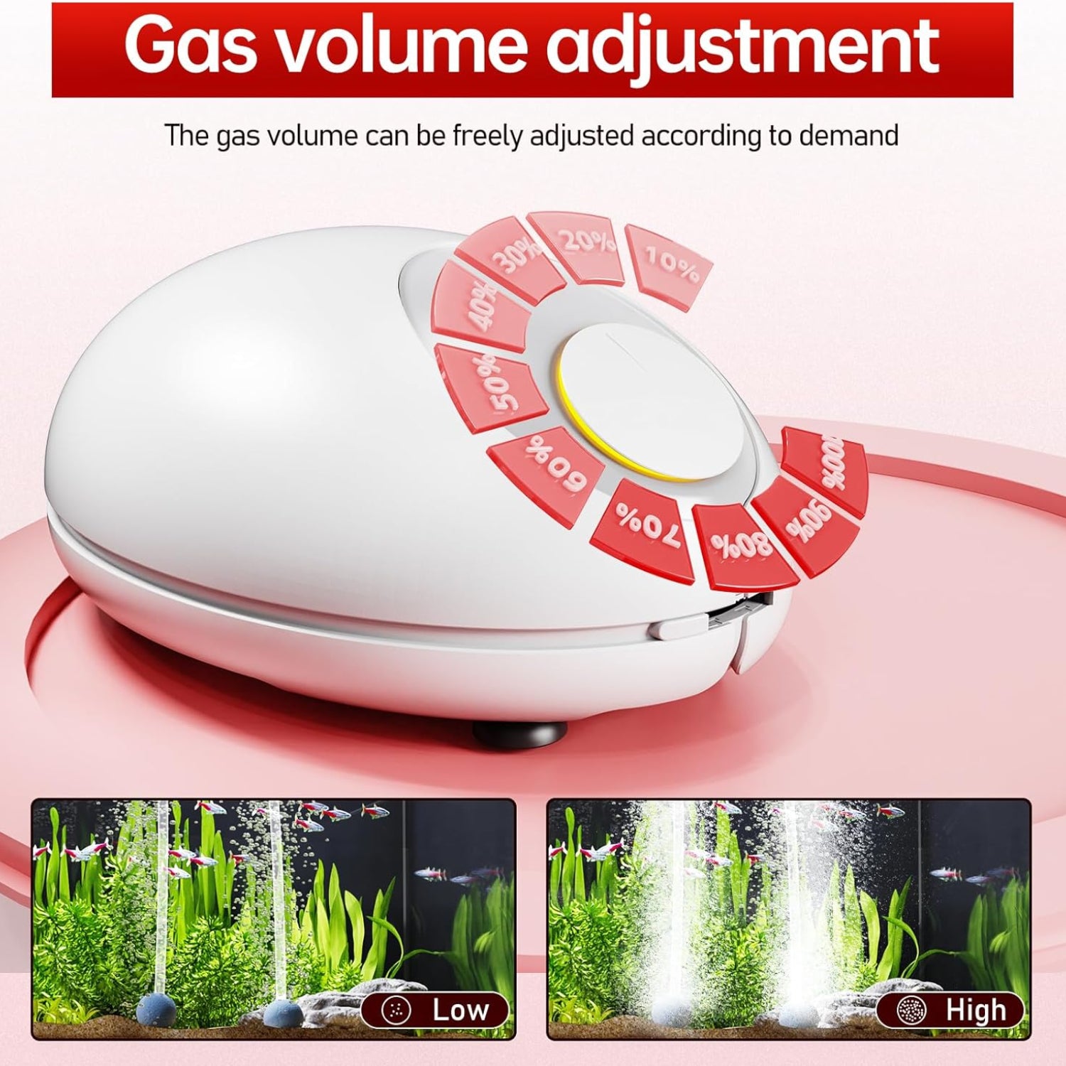 AQUASMITH 5W ultra-quiet aquarium air pump with adjustable flow, compact design, and aerator for freshwater and saltwater tanks.
