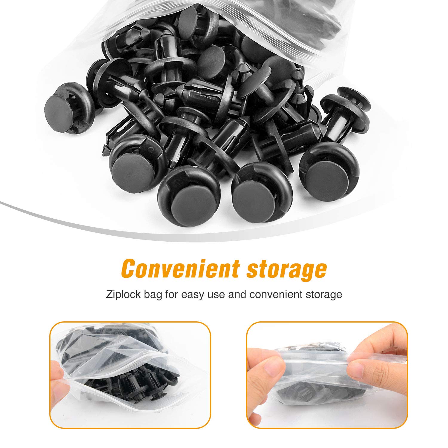 Set of 40 GOOACC Honda and Acura Fender Clips GRC-08, 10mm, designed for securing vehicle fenders and trim panels.