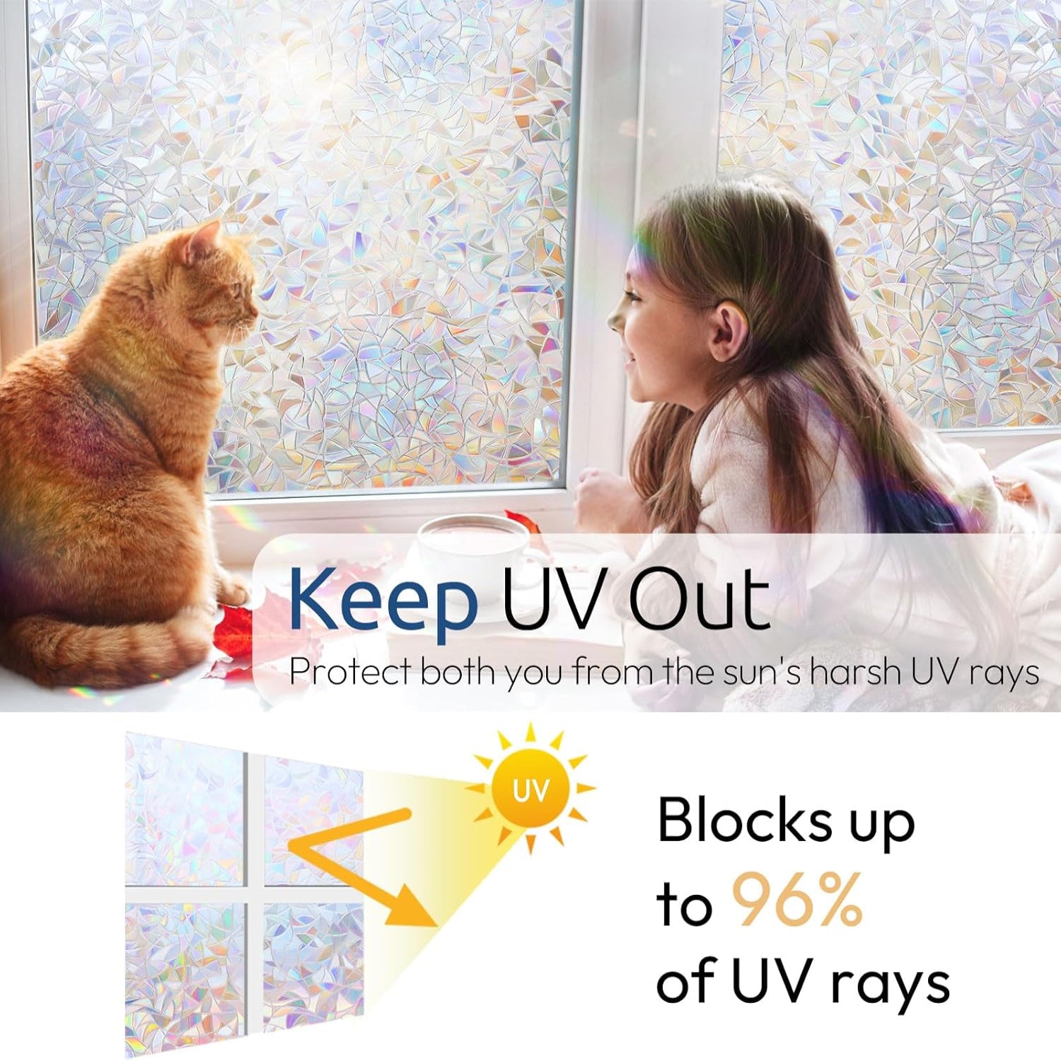 rabbitgoo rainbow window privacy film with decorative rainbow design on clear window sticker for privacy and style