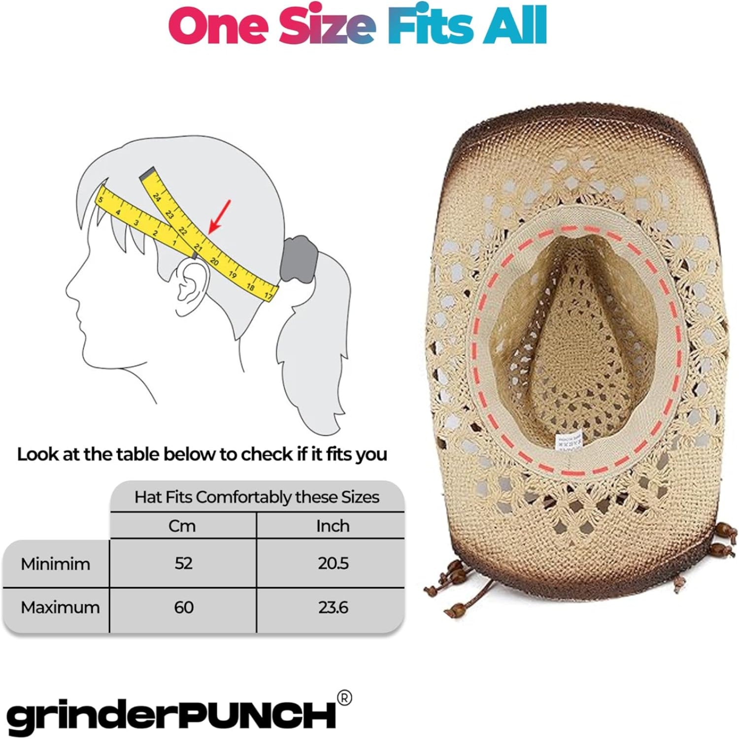 GrinderPUNCH Western Outback cowboy hat in straw, featuring classic cowgirl style for men and women, with a wide brim.