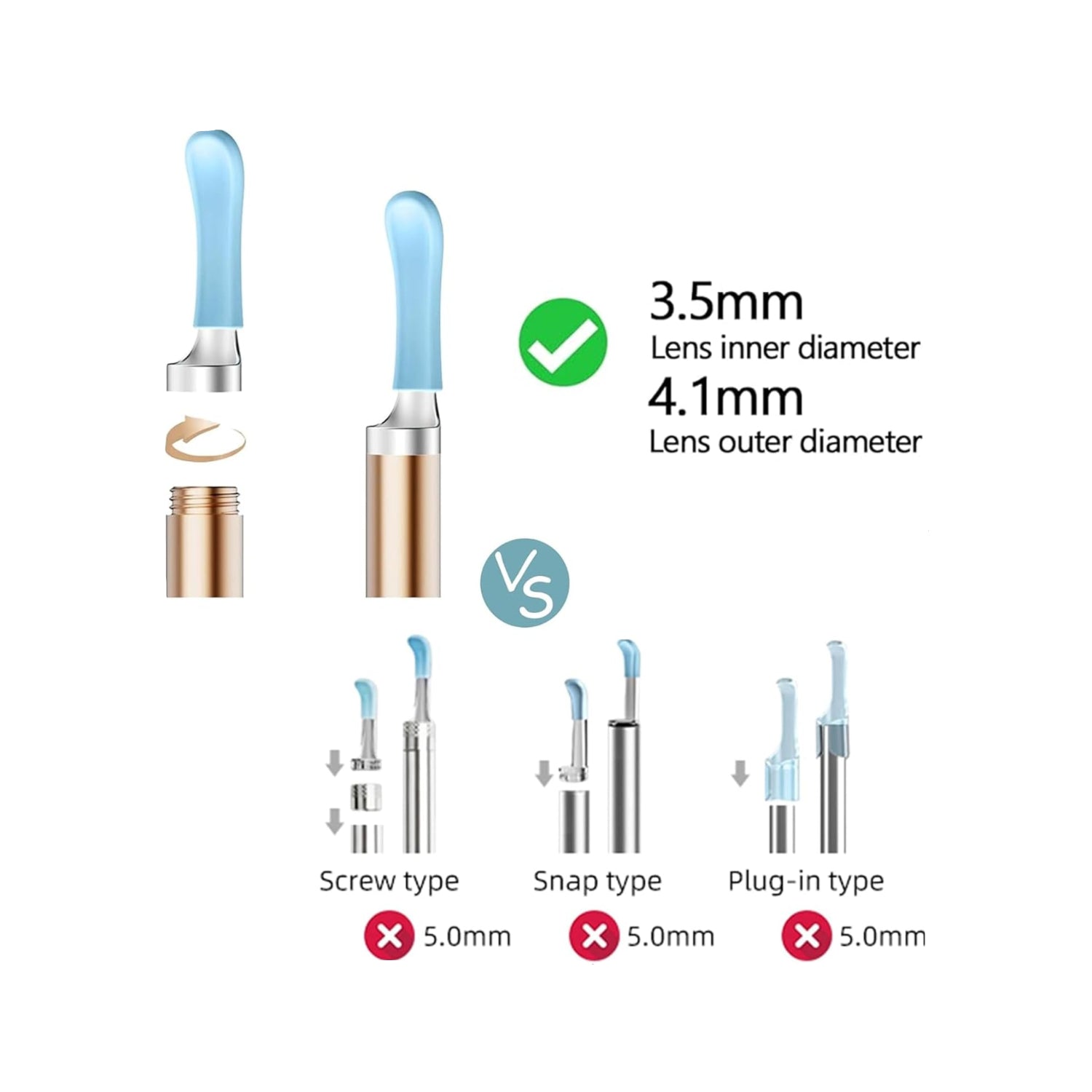 Six replacement tips for bebirdpromax ear wax removal tools, compatible with wet and dry earwax cleaning devices.