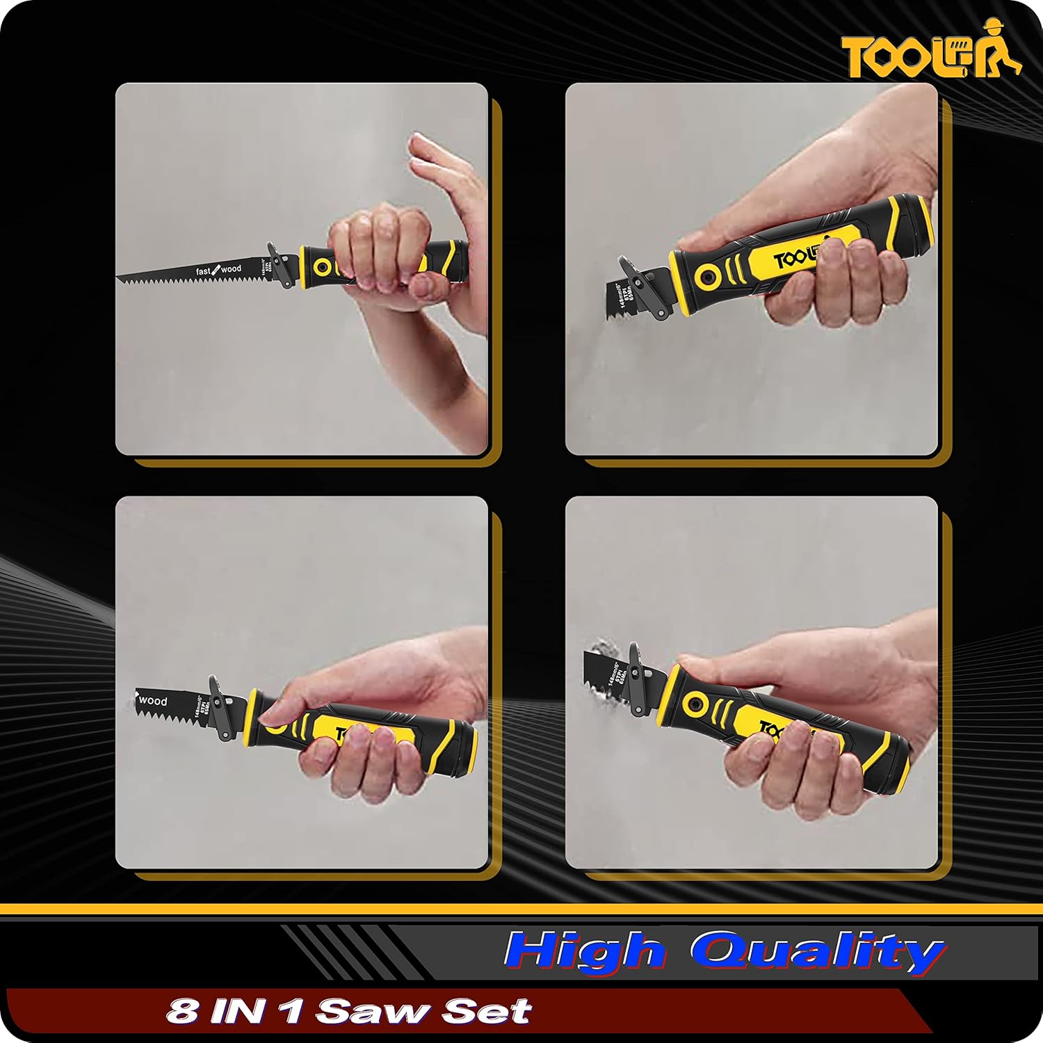 TOOLAN 8-in-1 multi blades hand saw with long blade, drywall cutter, and hacksaw for versatile cutting tasks.