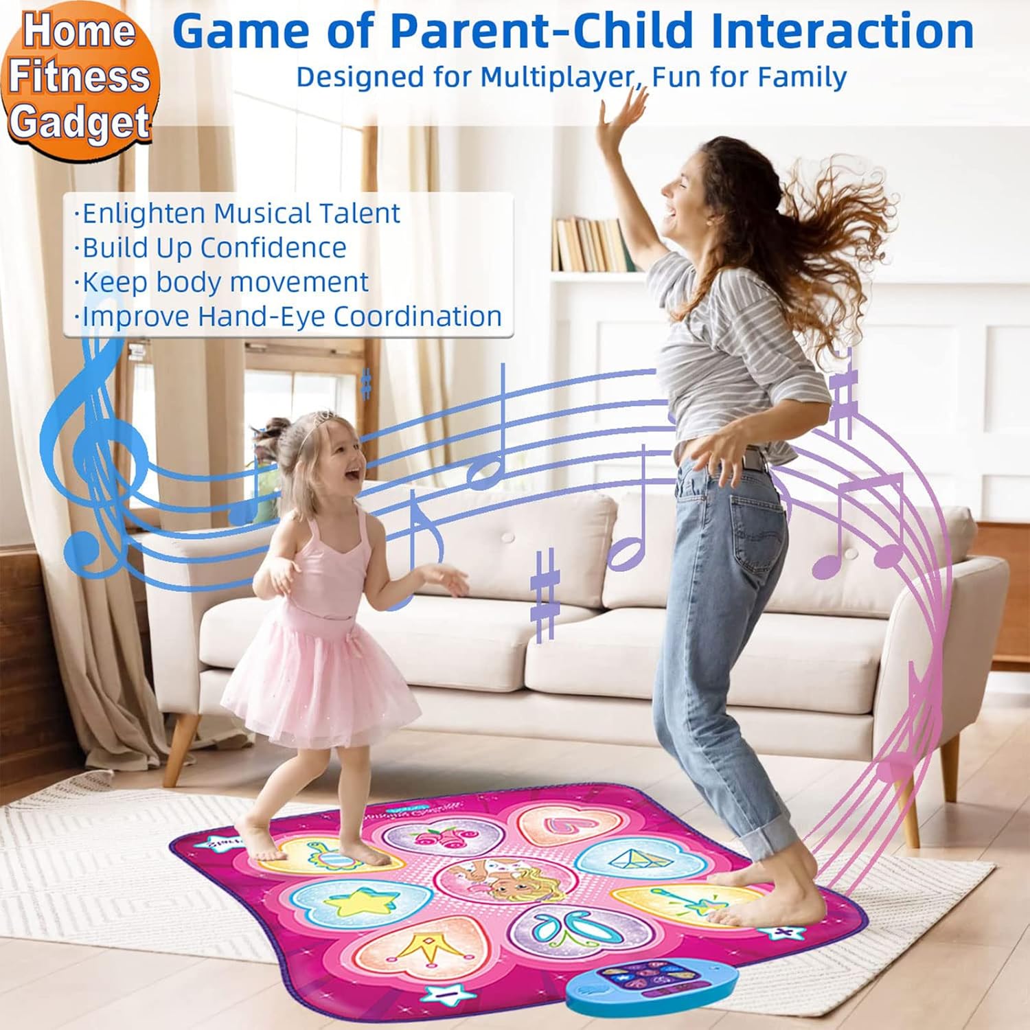 SUNLIN Dance Mat with LED lights, rhythm step play mat for dance games, featuring colorful illuminated stepping zones.