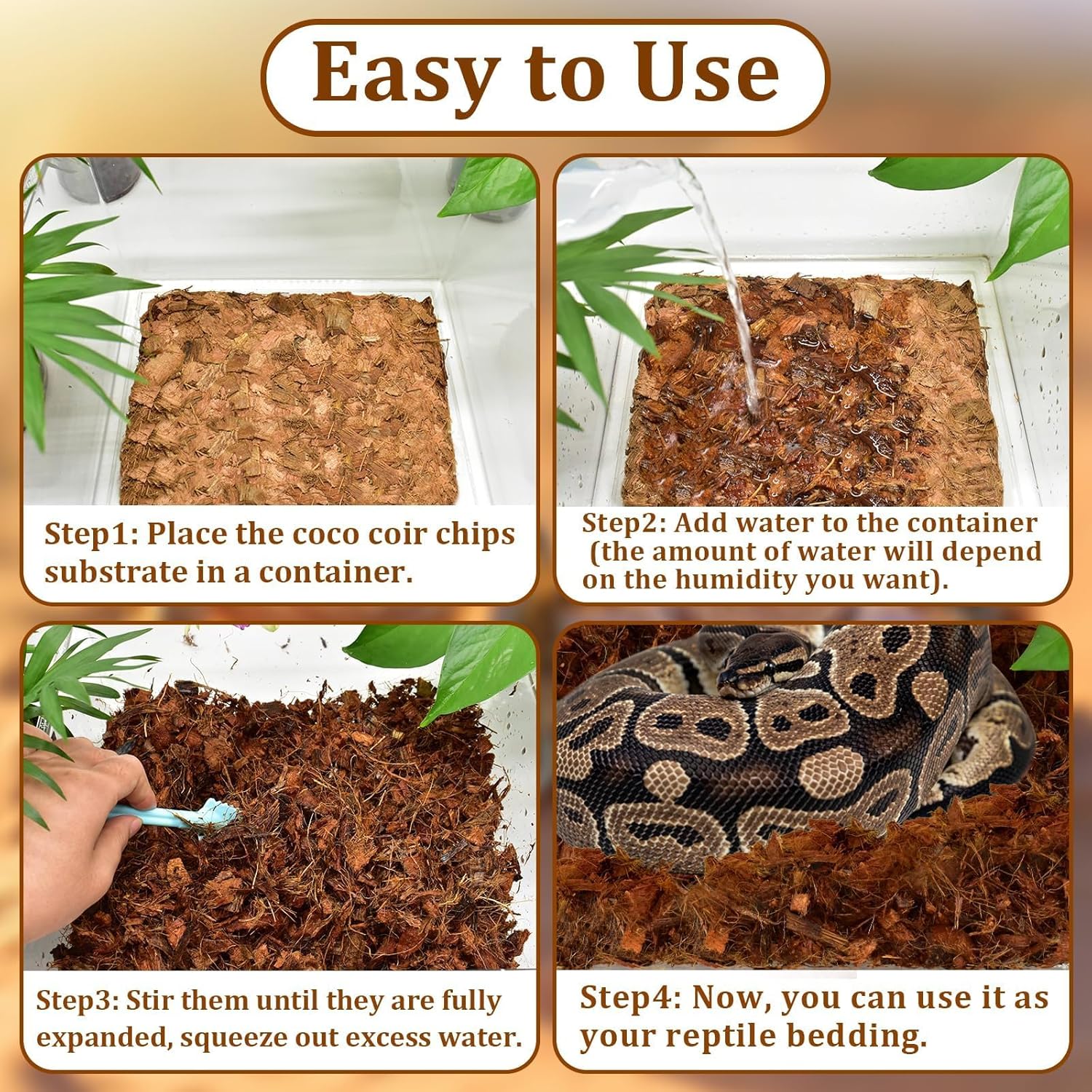 Halatool 10 LB Coconut Chips Substrate for Reptile, 72QT Natural Coconut