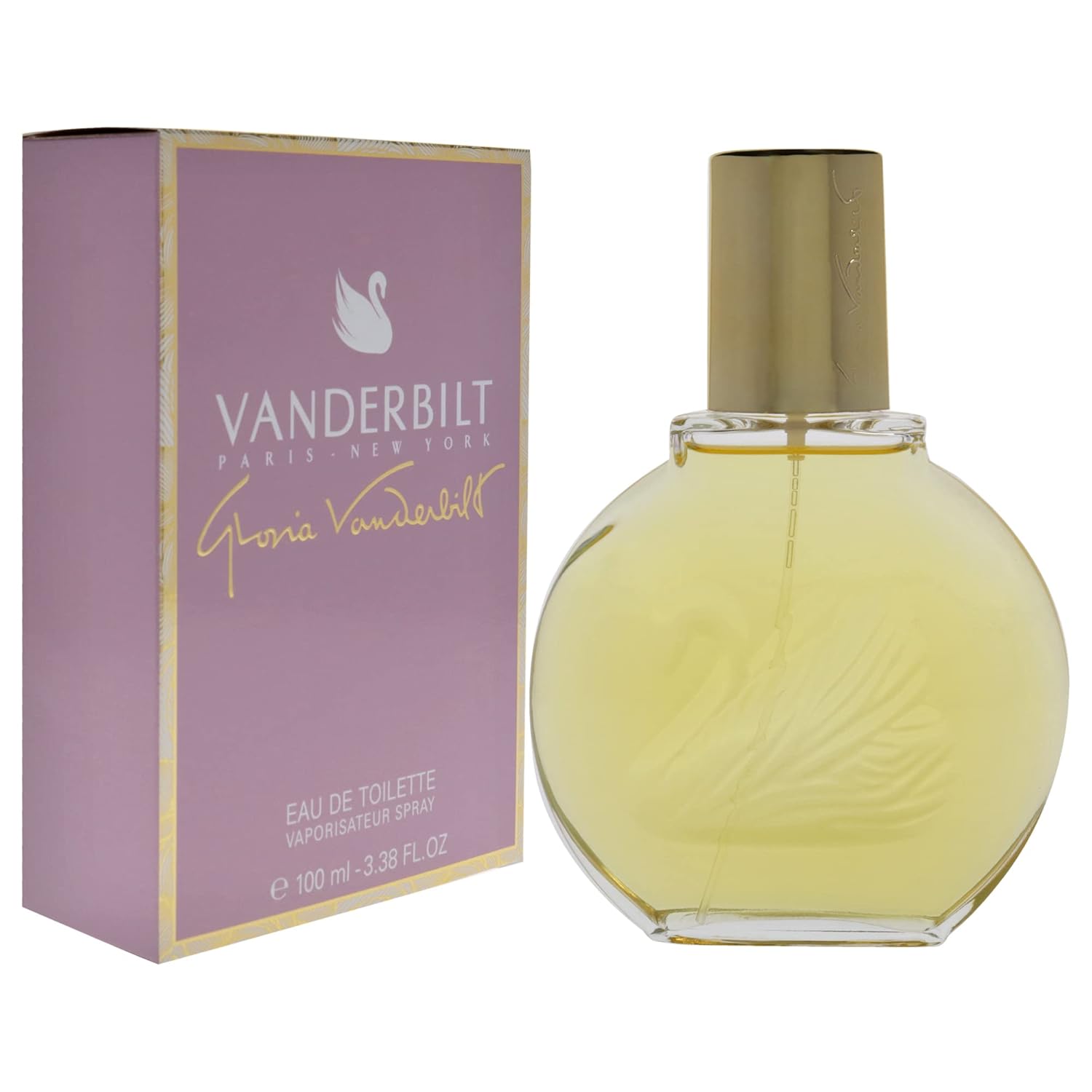 Gloria Vanderbilt Eau de Toilette Spray bottle, 3.38 fl oz, with elegant packaging and floral fragrance accents.