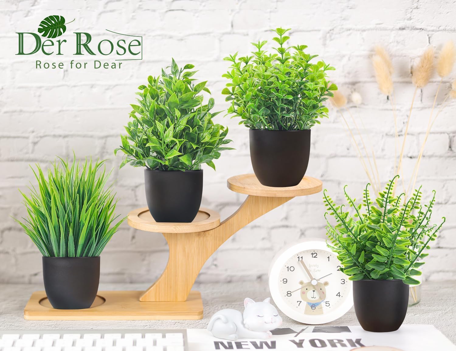 Der Rose Fake Plants 4 Packs Artificial Plants Small Faux Plants Black Bathroom