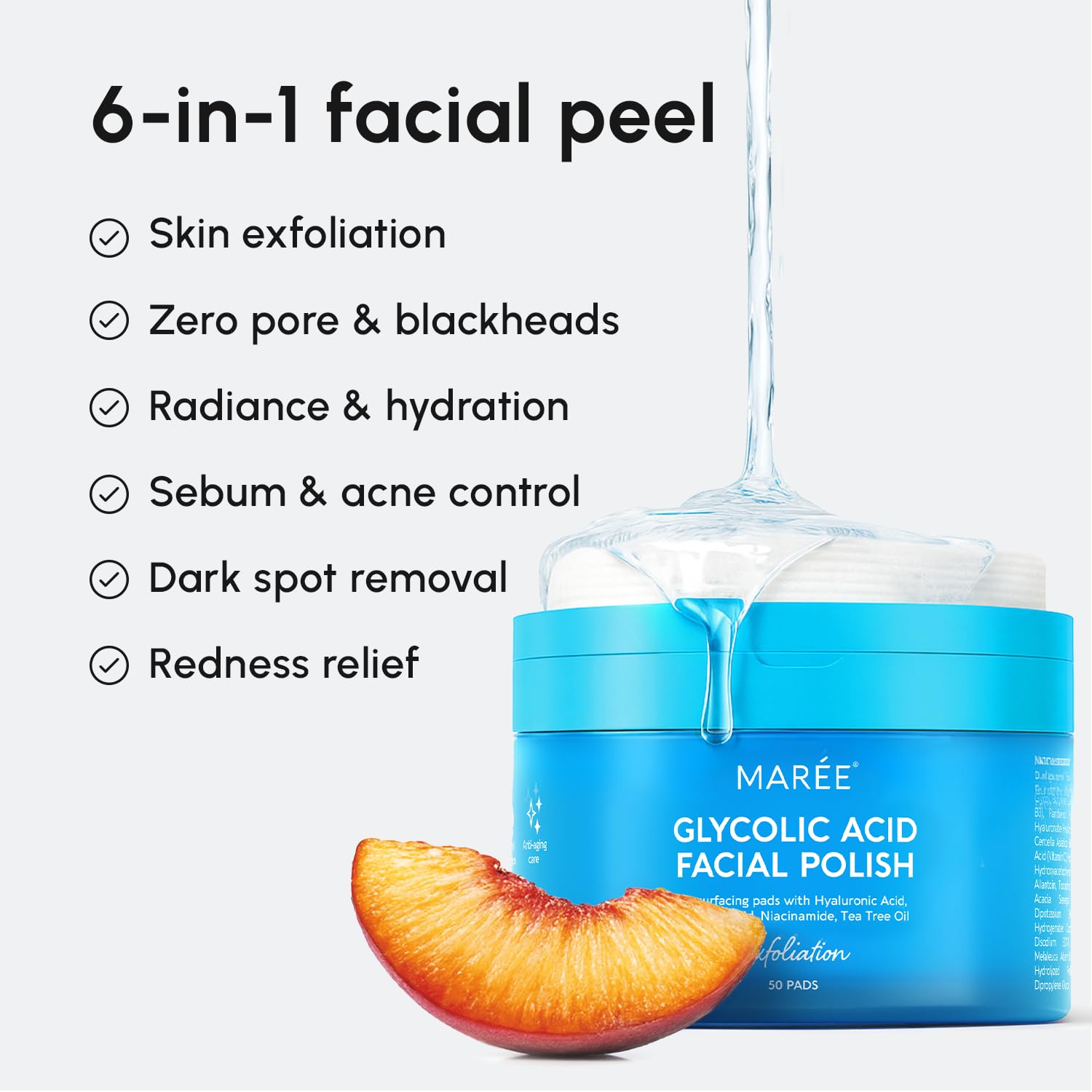 MAREE Glycolic Acid Pads - Toner Pads for Face Cleansing - Exfoliating Pad with Tea