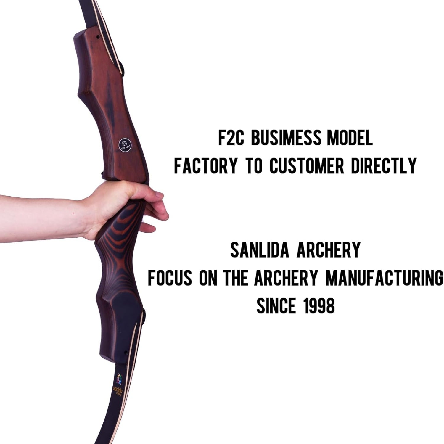 Sanlida Hermit X8 ILF takedown hunting recurve bow for adults, 60-62 inch wooden bow with 25-60 lbs draw weight, right-handed.