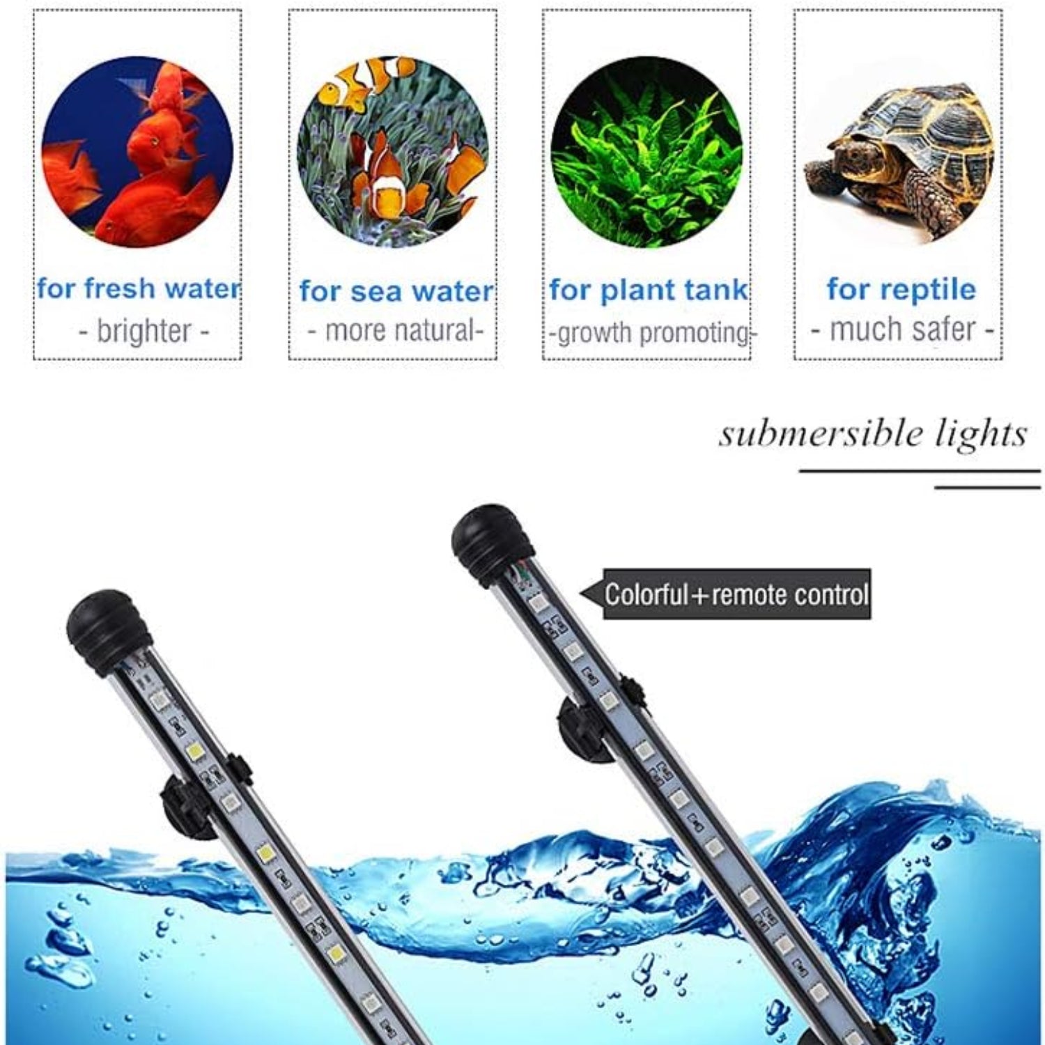MQ 8-inch submersible LED aquarium light with color-changing features, 1.2W for fish tank illumination.