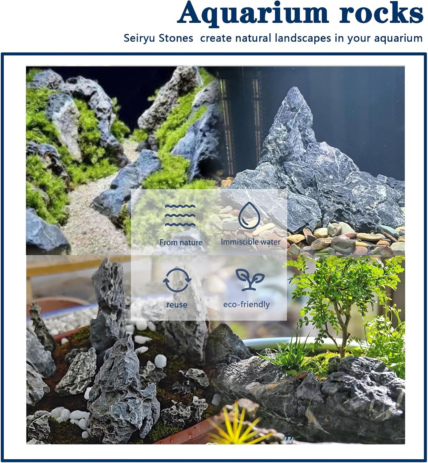 ChaoLeHo Natural Seiryu Rocks for aquariums, detailed blue and gray stones perfect for aquascaping and freshwater tanks.