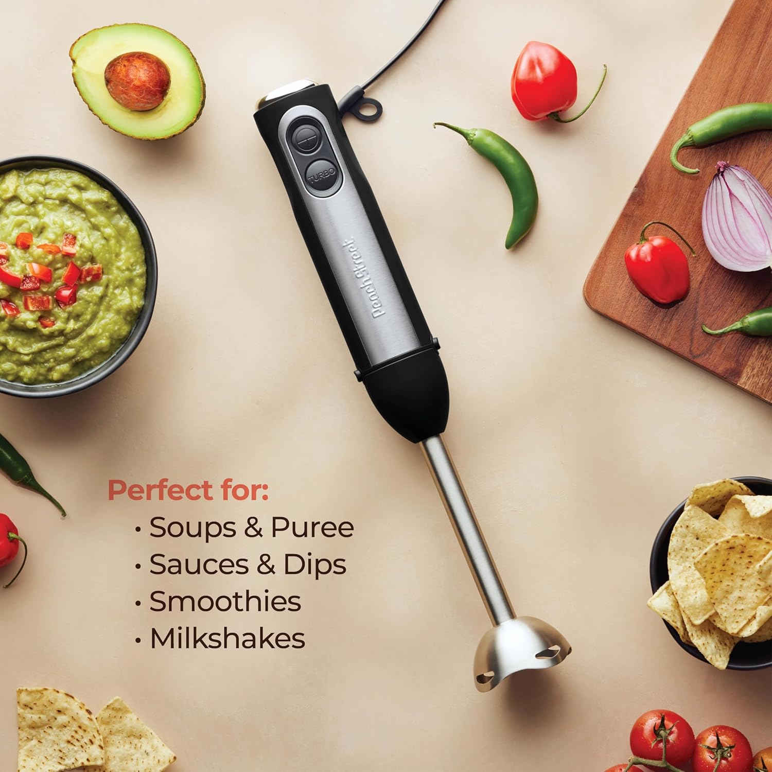 Powerful Immersion Blender, Electric Hand Blender 500 Watt with Turbo Mode