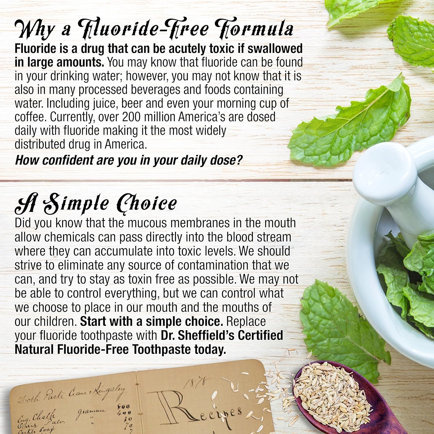 Dr. Sheffield’s Certified Natural Peppermint Toothpaste tube, fluoride-free, with fresh peppermint flavor and natural ingredients.