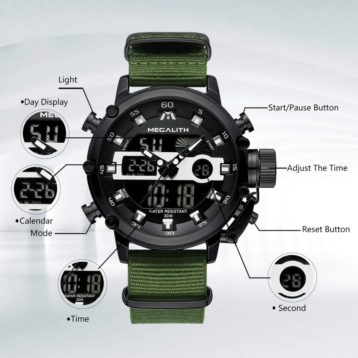 MEGALITH Mens Watches Waterproof Digital Military Sport Tactical
