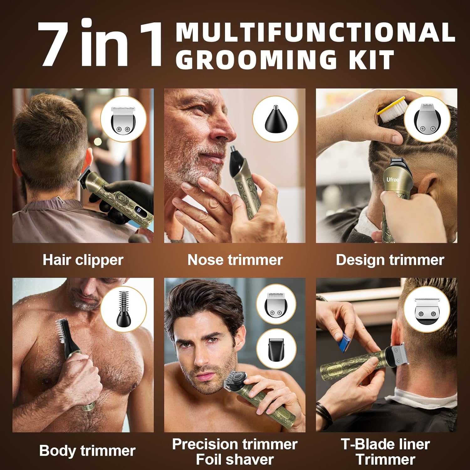 Ufree beard trimmer for men with electric razor shaver, cordless hair clipper and shaver for grooming and hair trimming.