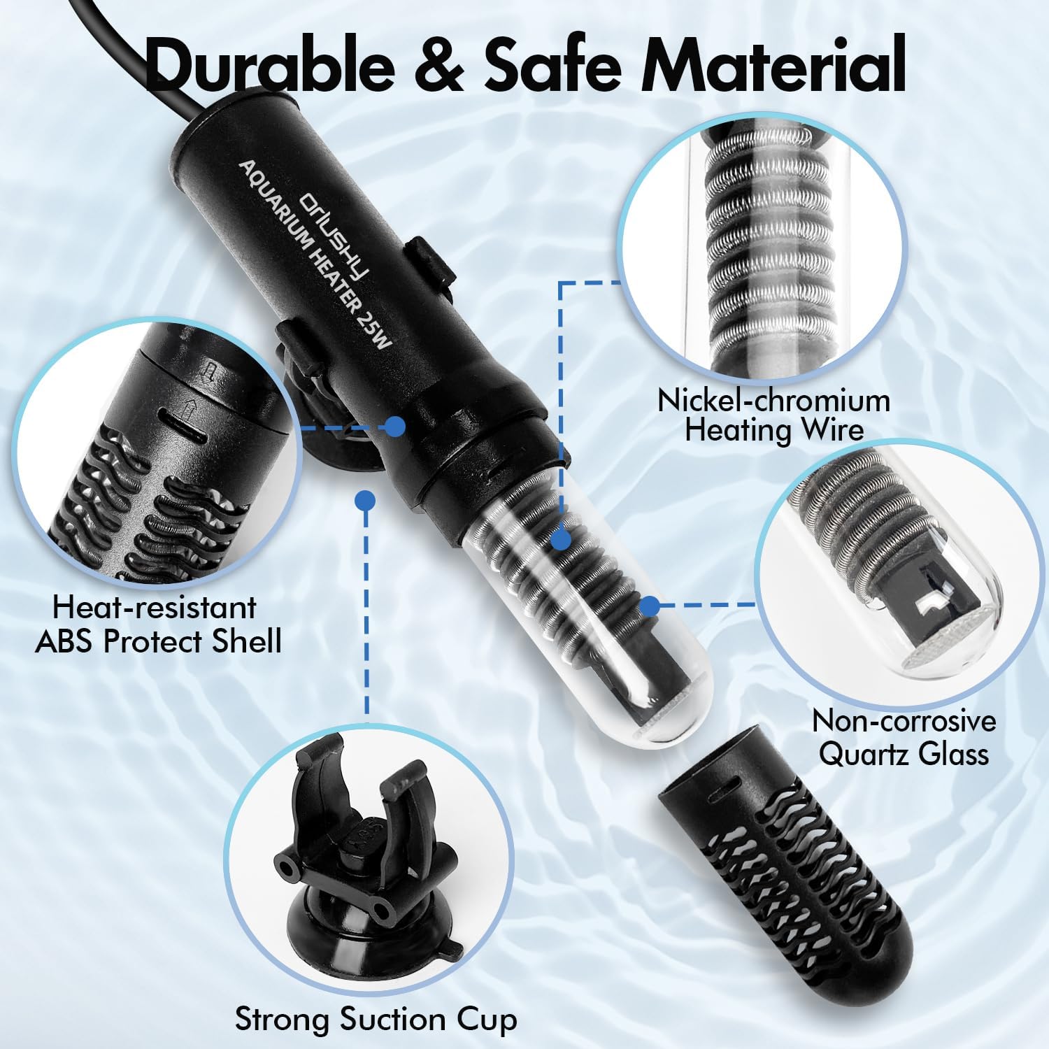 Orlushy 25W Small Submersible Aquarium Heater, Constant Temperature