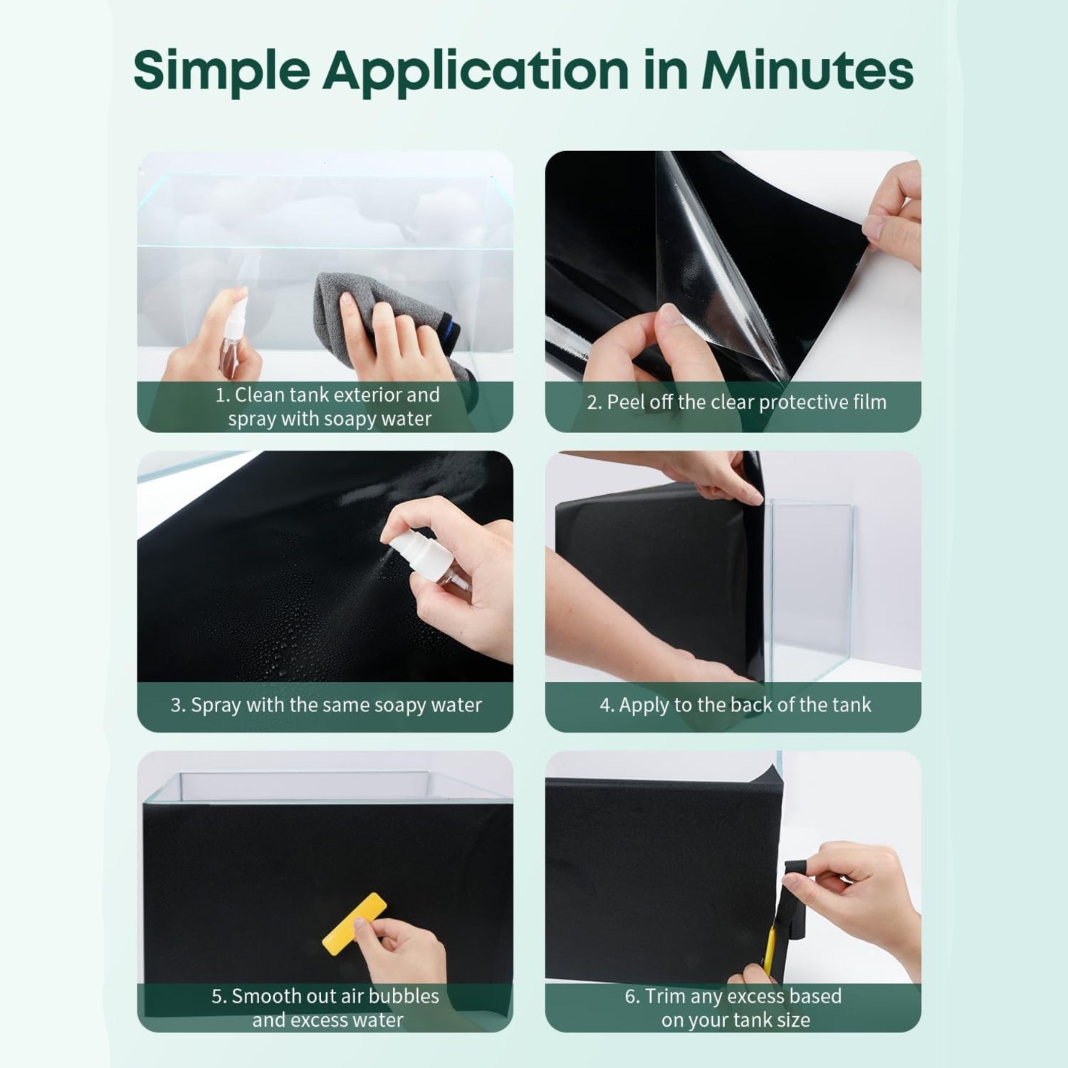 Pawfly Black Aquarium Background, 25.2" x 11.8", Static Cling Tank