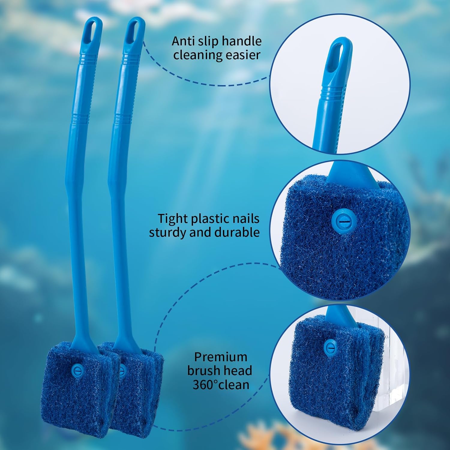 SLSON Aquarium Algae Scraper with double-sided sponge brush cleaner for cleaning fish tanks and removing algae.