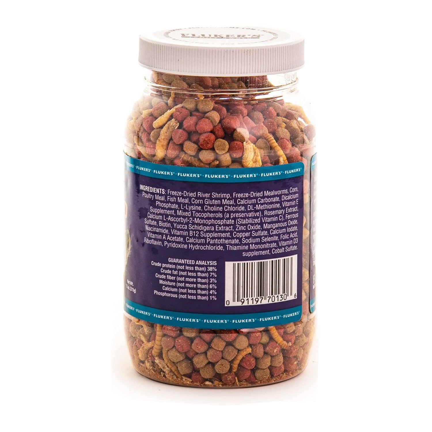 Fluker's Buffet Blend Aquatic Turtle Food with freeze-dried shrimp and dried shrimp for nutritional support.