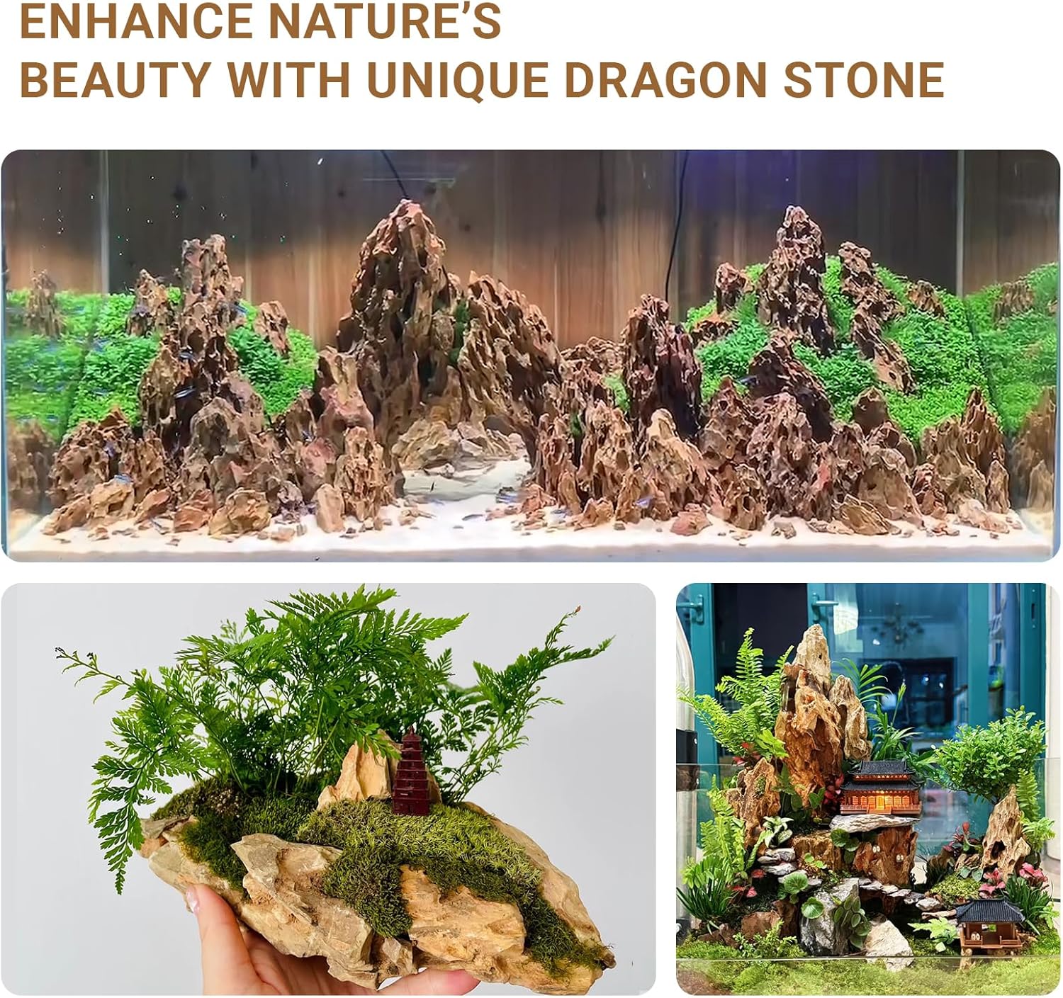 Natural Dragon Stone aquarium rocks by ChaoLeHo, showcasing textured hardscape stones ideal for fish tanks and aquatic setups.