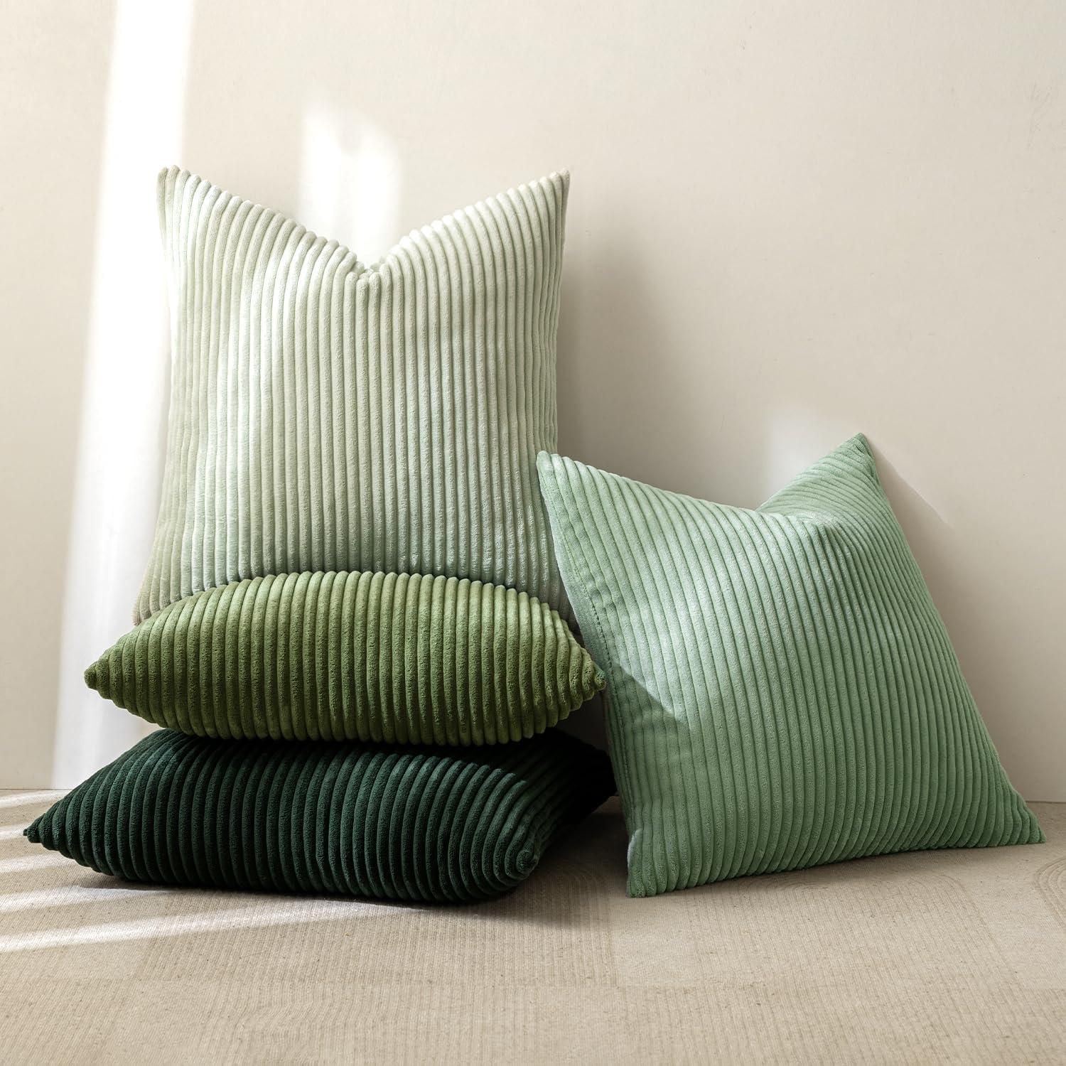MIULEE boho farmhouse sage green 18x18 inch throw pillow covers set of 4 with modern design and textured fabric.